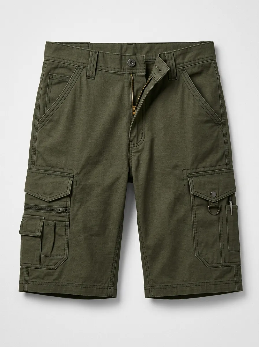 Men's Outdoor Tactical Olive Green Multi-Pocket Cargo Shorts