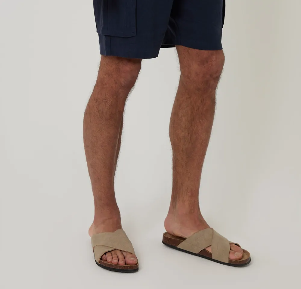 Men's Navy Linen Blend Cargo Shorts