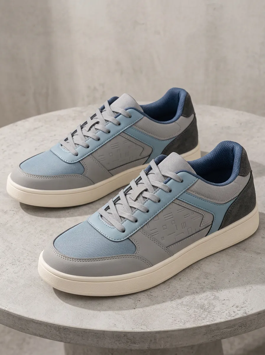 Women's Geometric Pattern Blue Grey Printed Sneakers