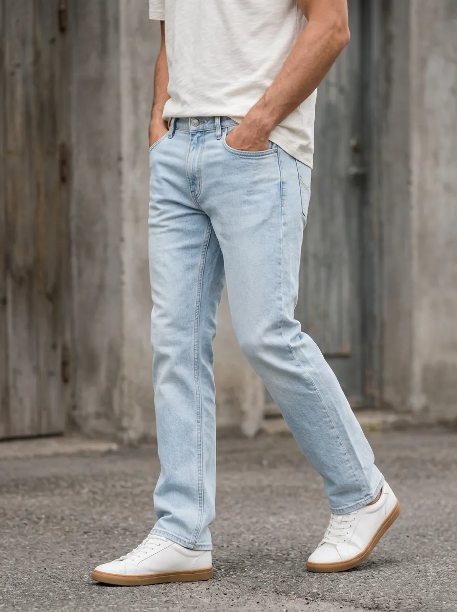 Men's Casual Style Light Wash Denim Jeans