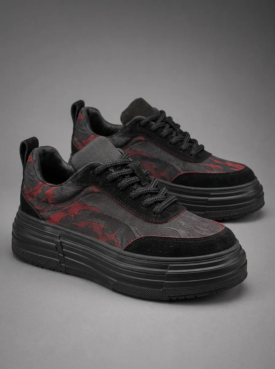 Men's Gothic Streetwear Red Flame Pattern Printed Sneakers