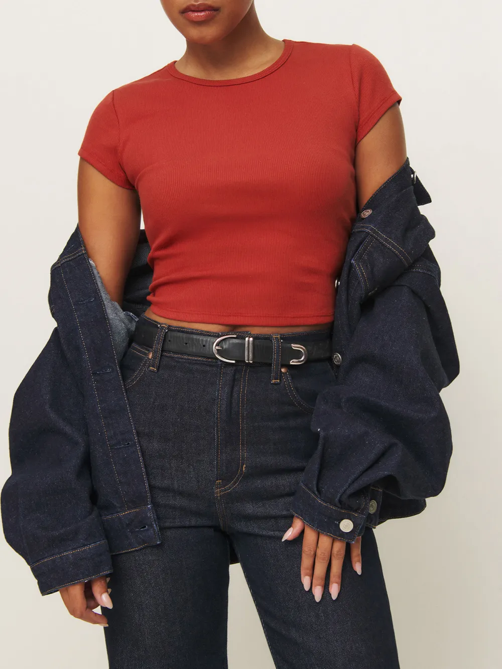 Cropped Crew Neck Knit Top