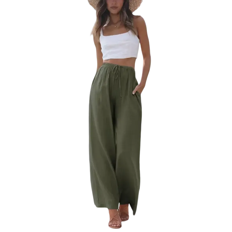 Women's cotton and linen wide-leg pants for summer