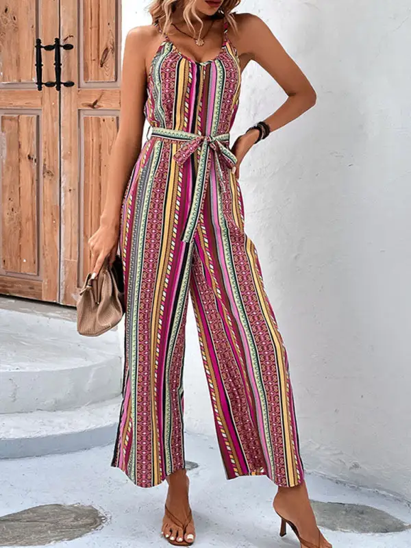 Elegant Bohemian Spaghetti Strap Jumpsuit Accessory