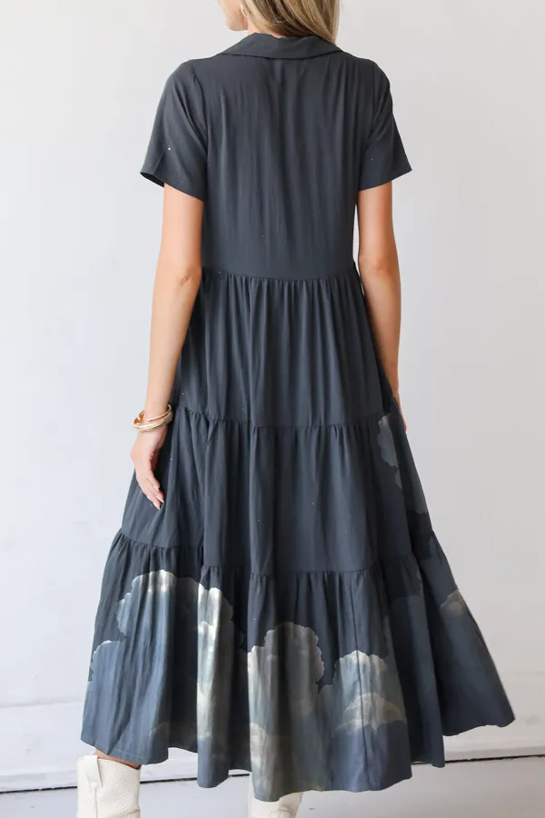 Stellar Sweetie Charcoal Tiered Maxi Dress