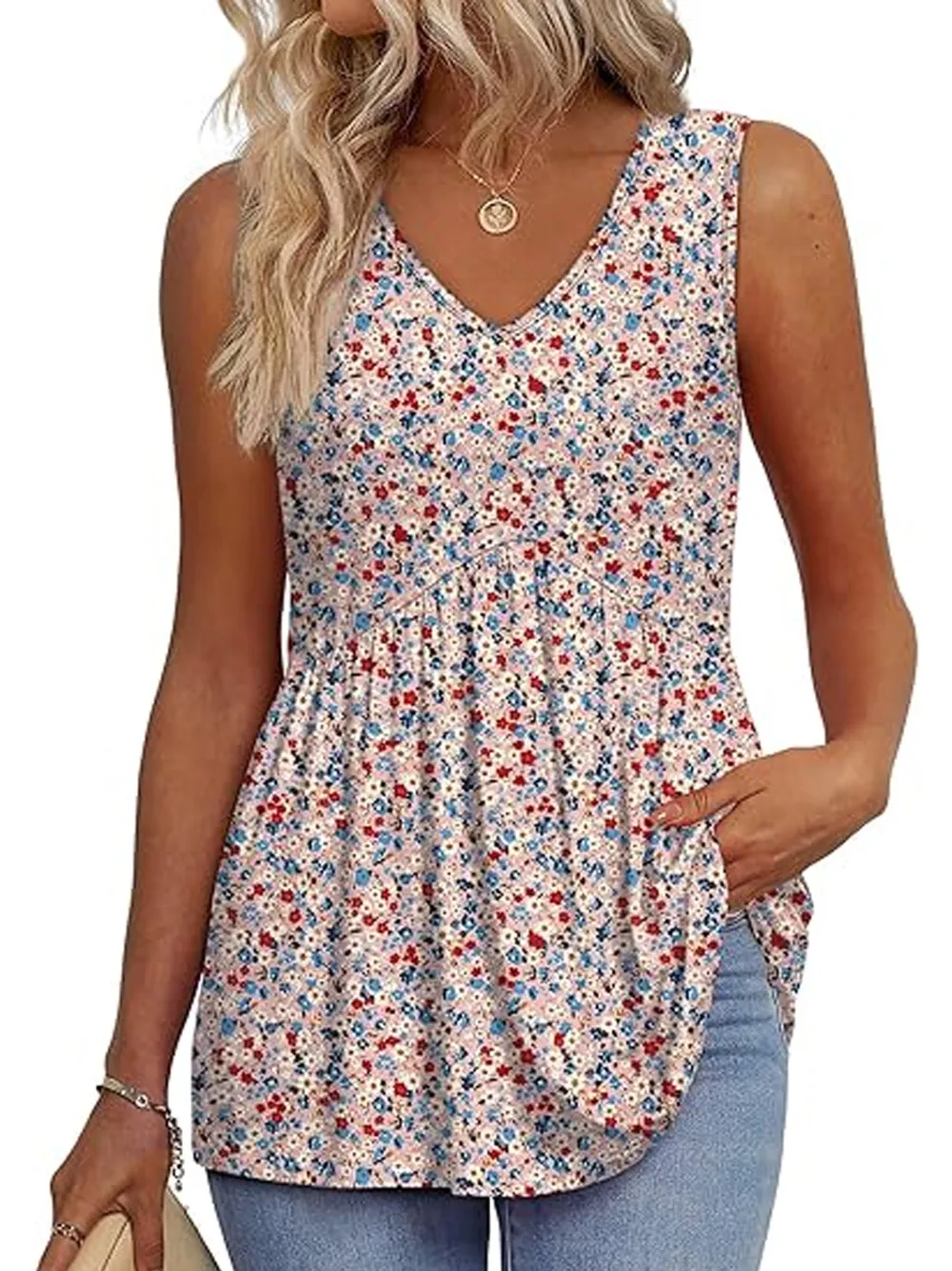 Womens Tank Tops 2025 Flowy Peplum Tops For Women Dressy Sleeveless V Neck Babydoll Tank Tops