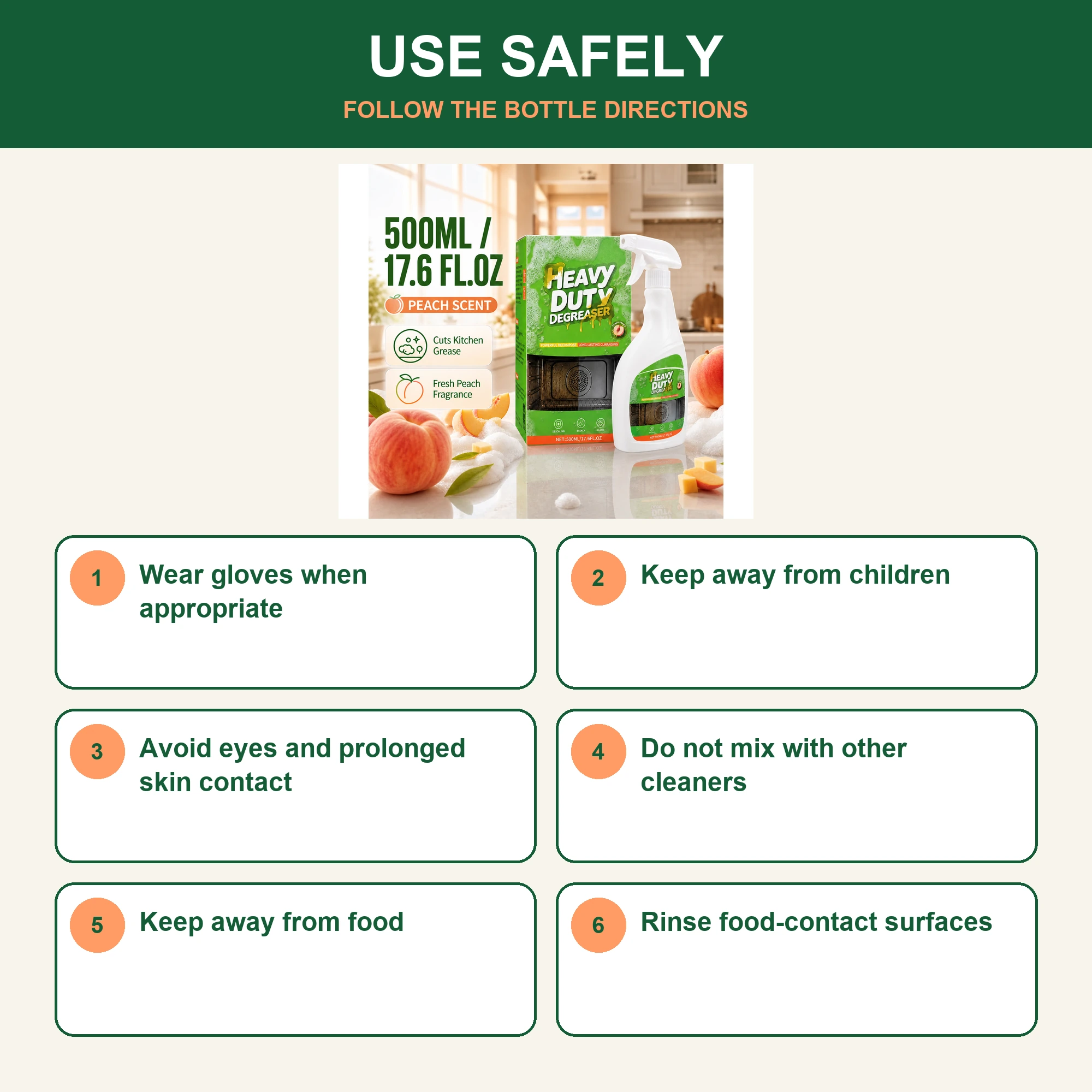 Heavy Duty Kitchen Degreaser Spray - Peach Scent, 500 mL product detail