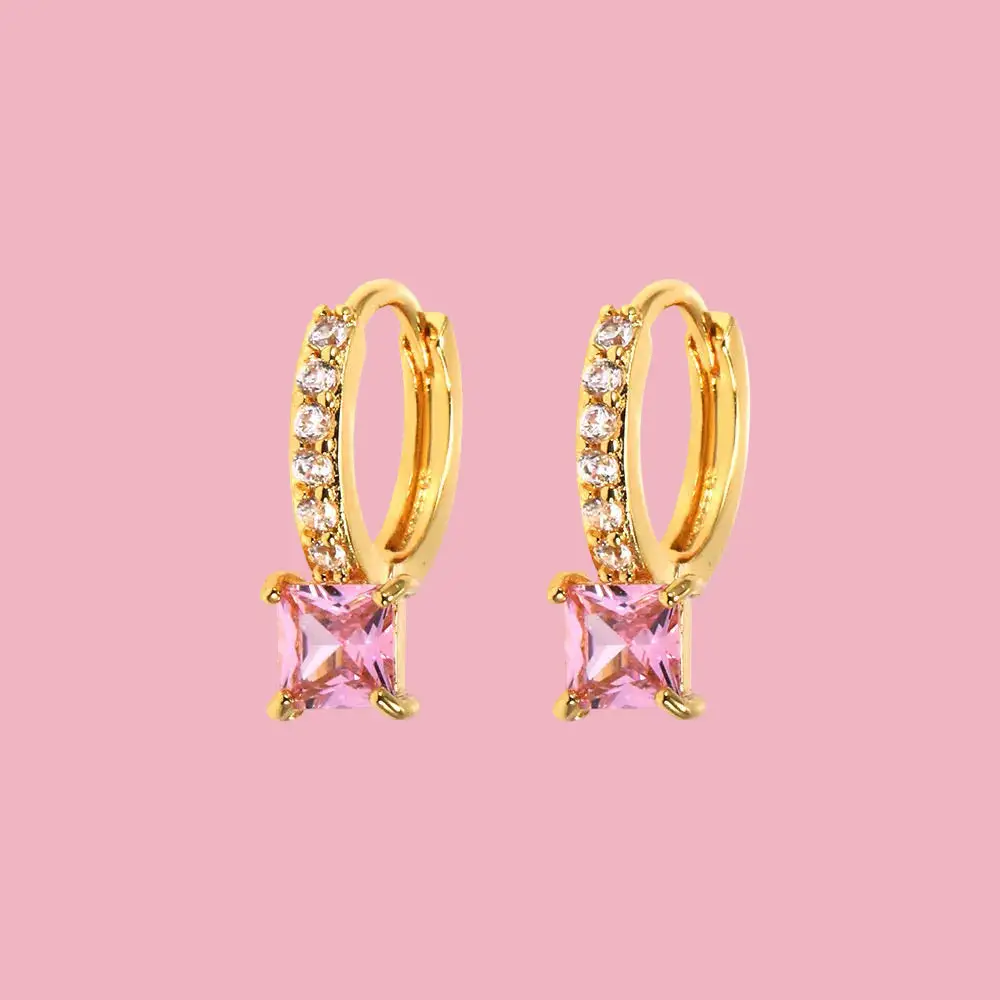 Everyday Square Stone Huggie Earrings