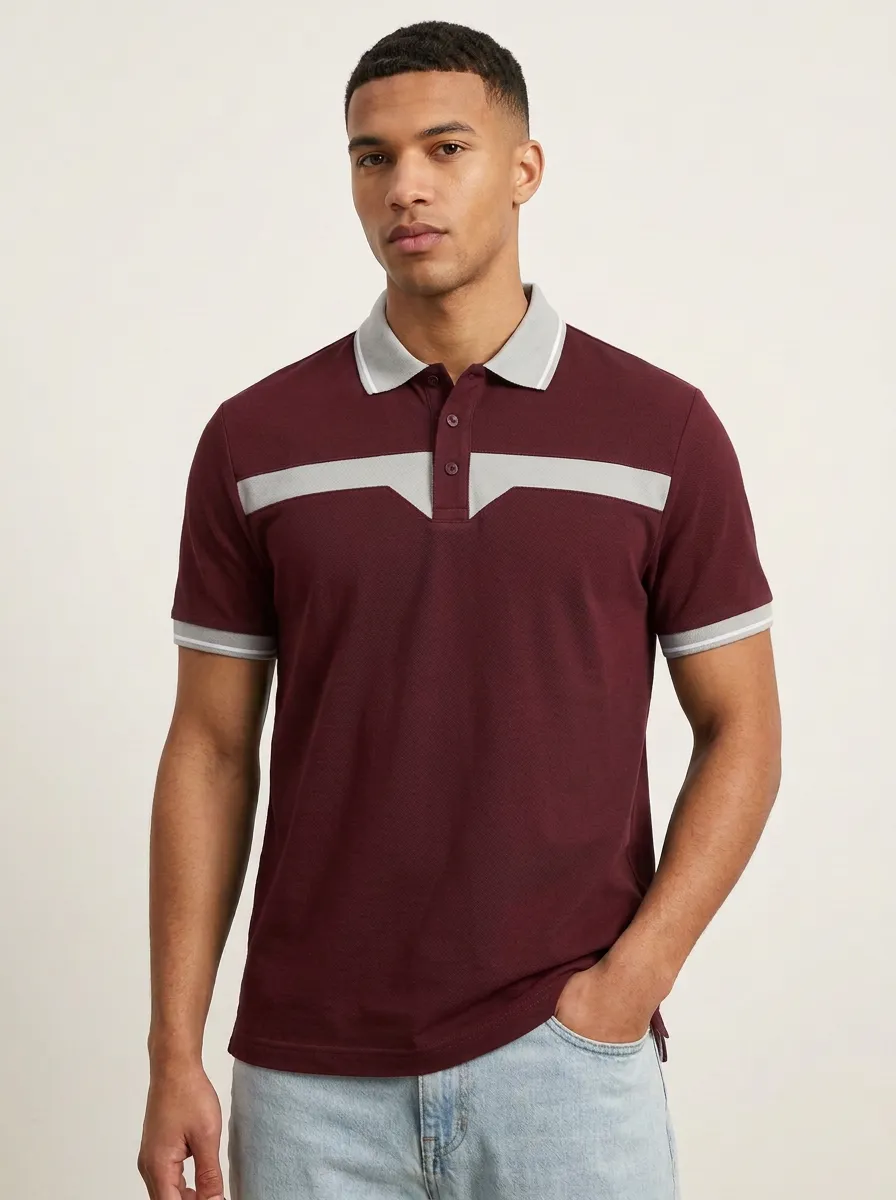 Men's Colorblock Contrast Stripe Polo Shirt