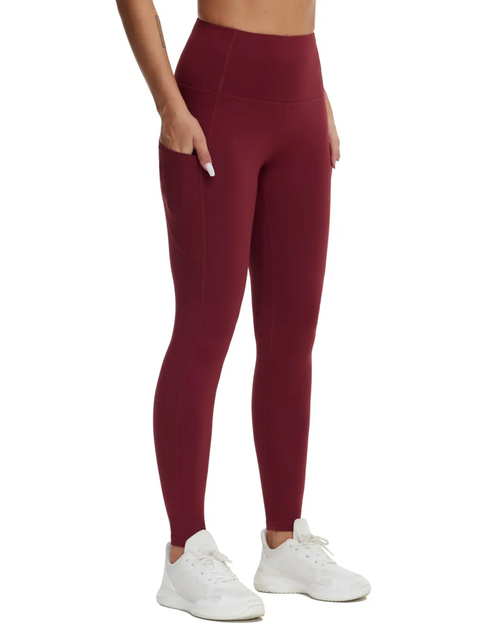 Women's High Waist Stretch Pants - Wine Red