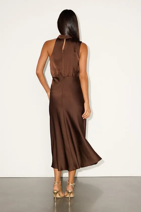 Distinctive Charm Red Orange Satin Asymmetrical Midi Dress