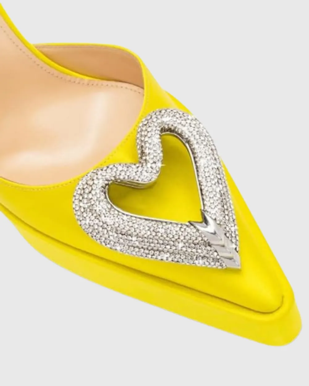 Crystal Heart Strap Platform Flared Heels in Yellow