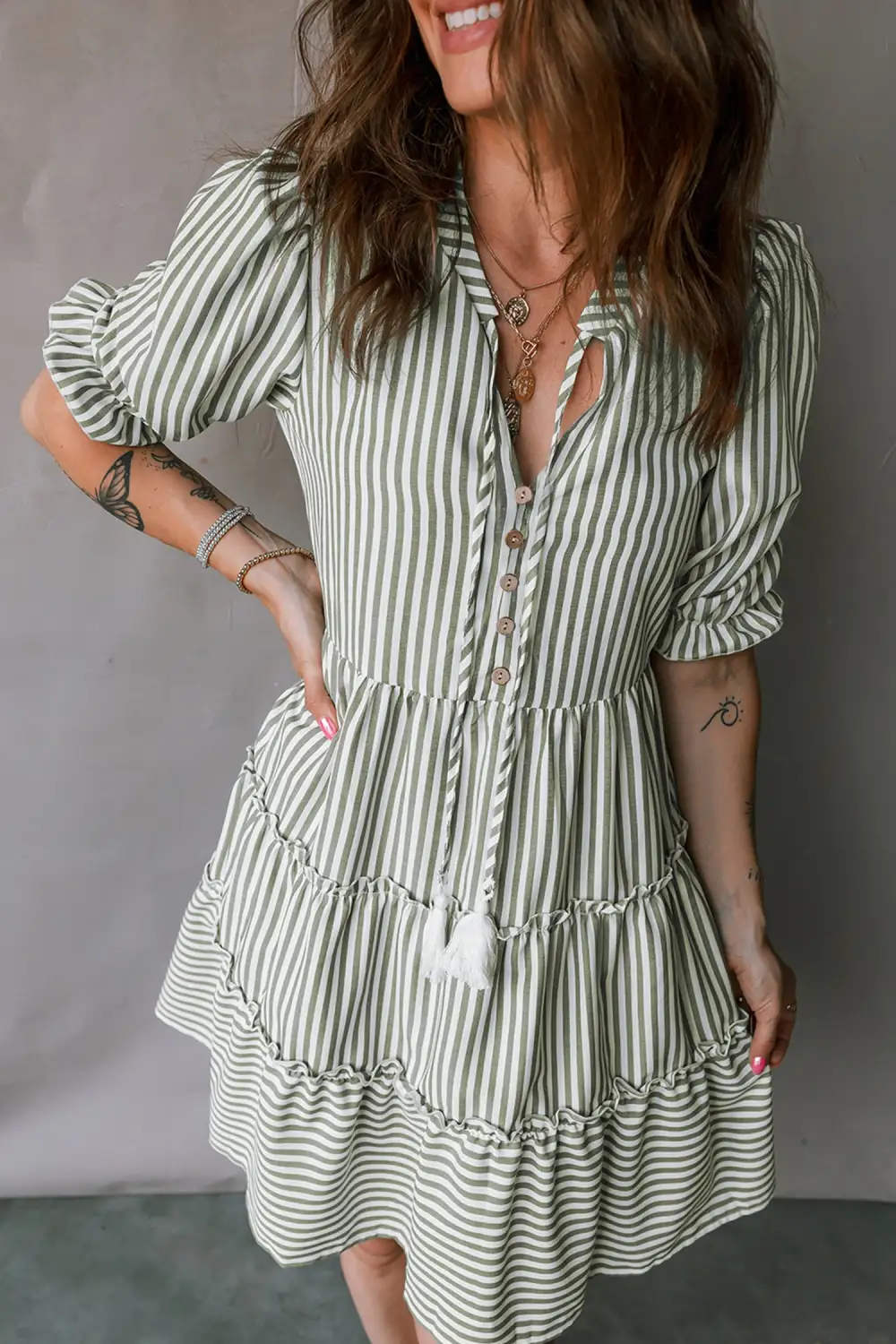 Striped Ruffle Tiered Dress Casual