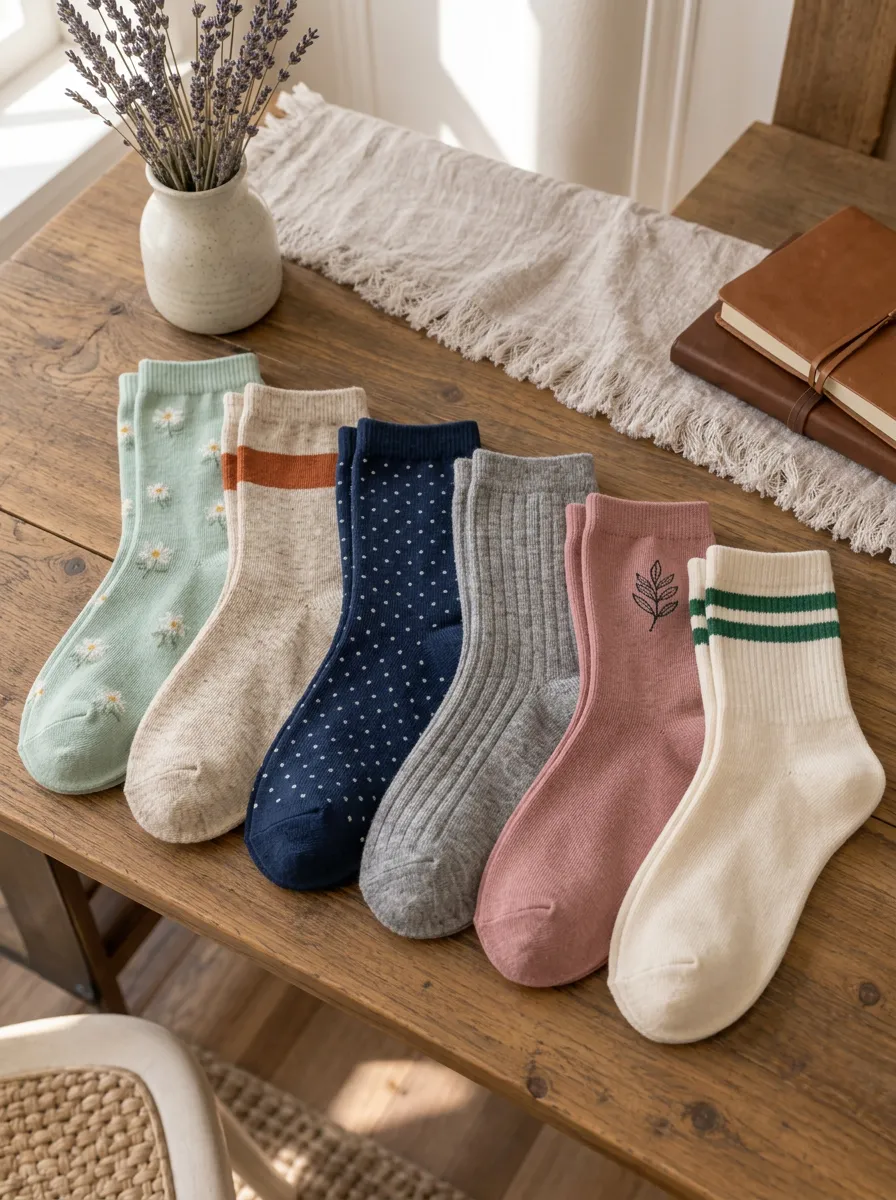 Women's Floral Polka Dot Striped Leaf Printed 6-Pack Socks