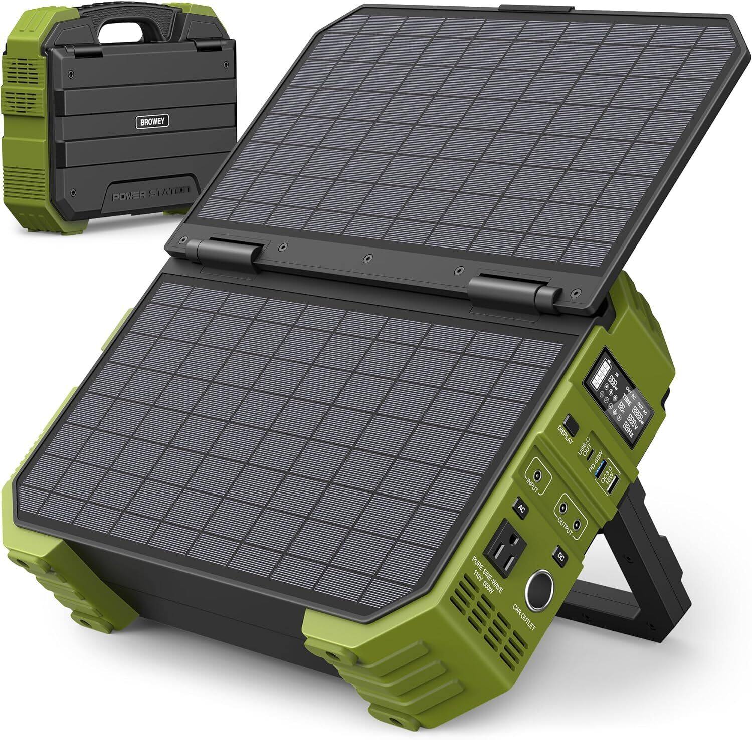 Portable power station with built-in fold-out solar surface