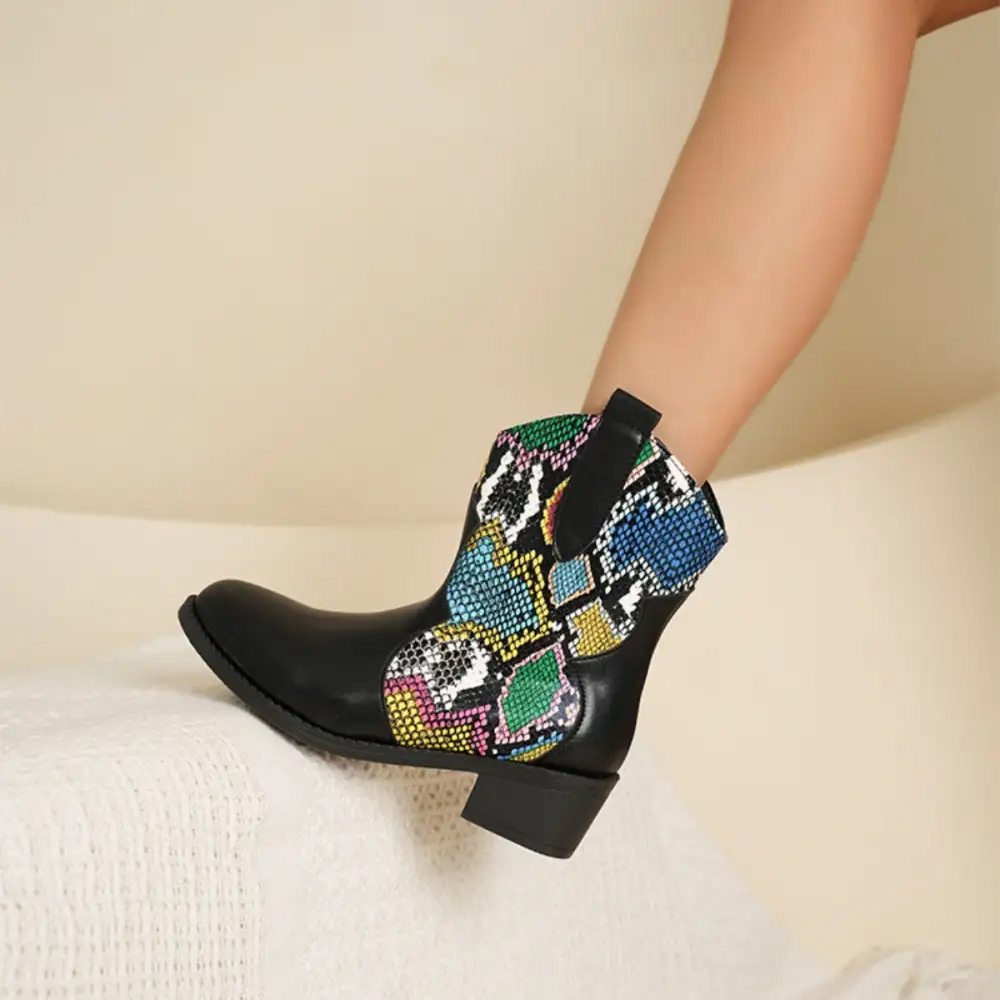 Pu Leather Color Block Boots