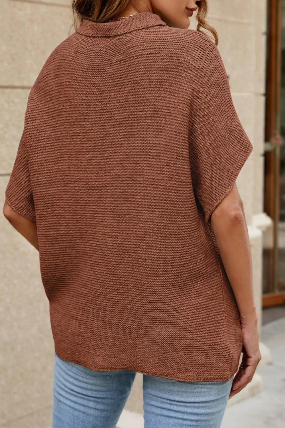 High Neck Short Bat Sleeve Short Sleeve Sweater