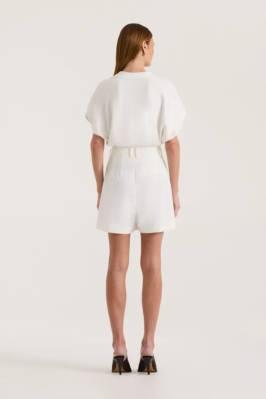 White Pleated Tailored Shorts