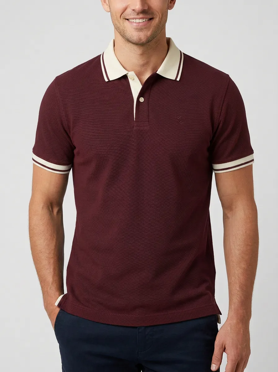Women's Contrast-Collar Collared Striped-Trim Polo Shirt