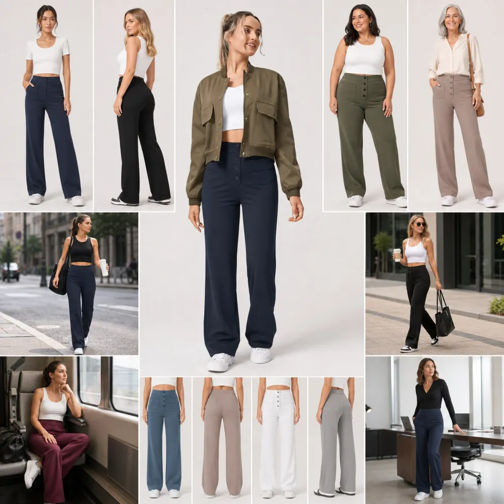 Women's High Waisted DayStretch Straight Leg Casual Pants with Pockets