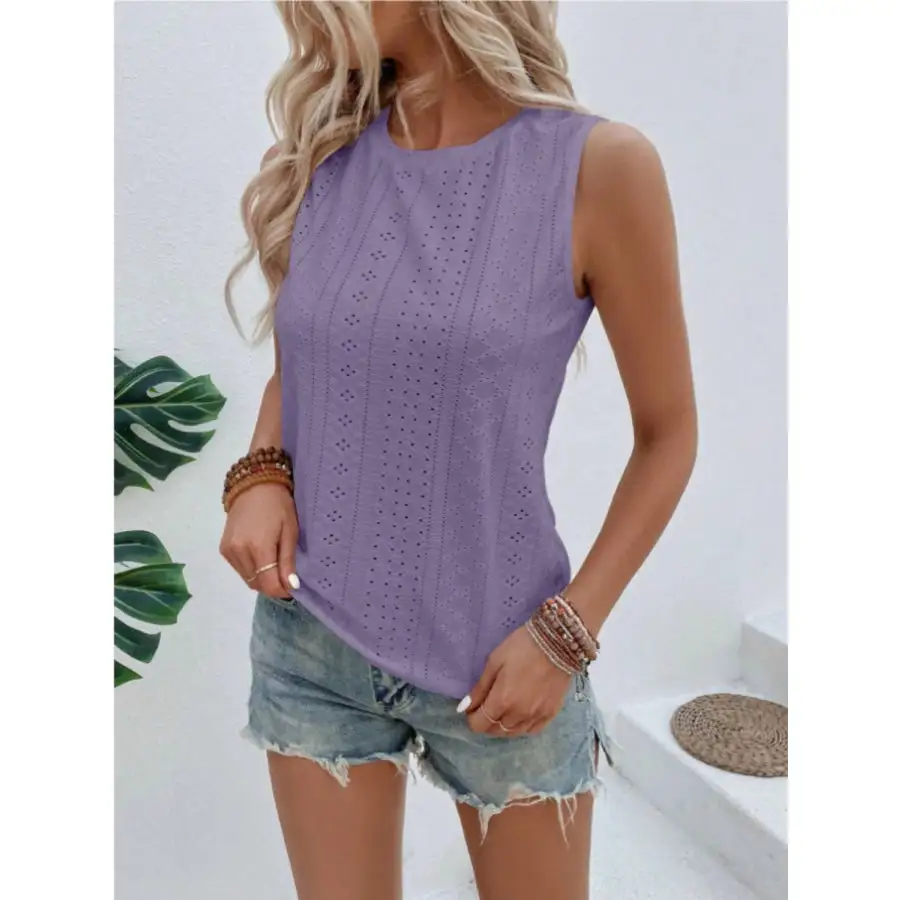 Eyelet Round Neck Tank