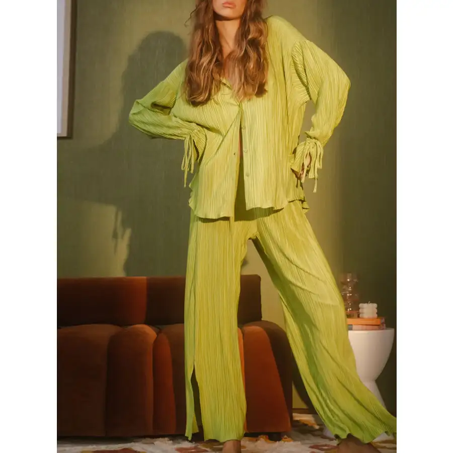 Button Up Long Sleeve Top and Pants Set