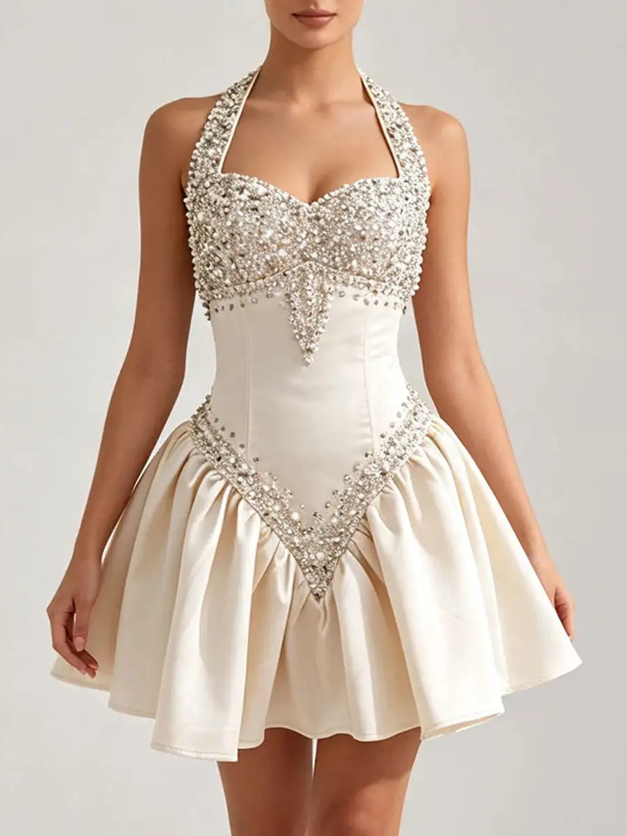 A Line Beaded Mini Dress