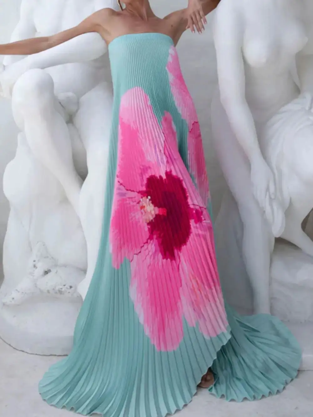 Printed Pleated Dress Casual