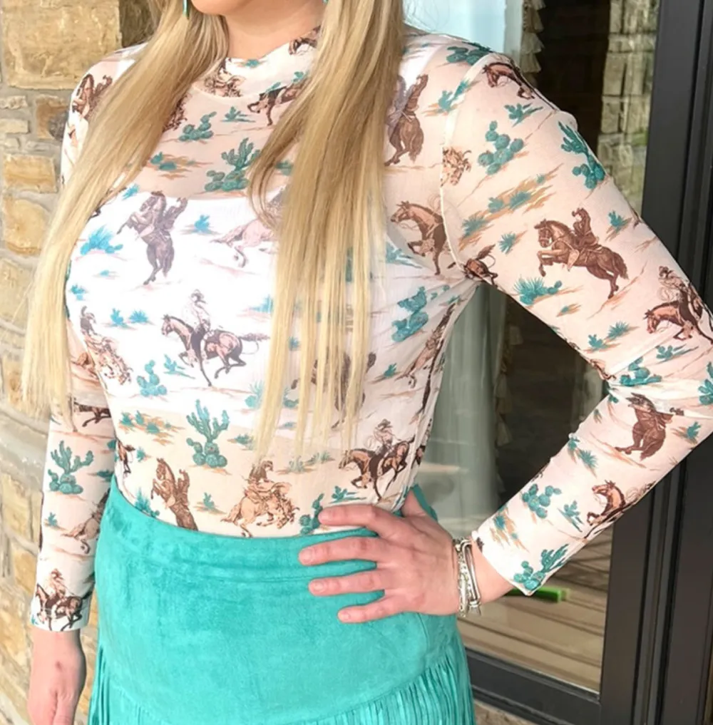 Cowboy Bronc Mesh Top
