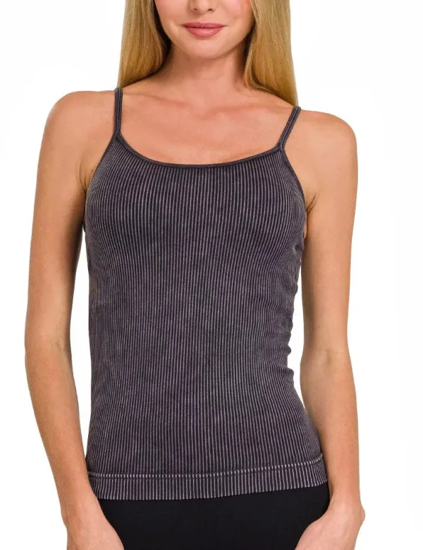 Spaghetti-Strap Ribbed-Knit Tank Top