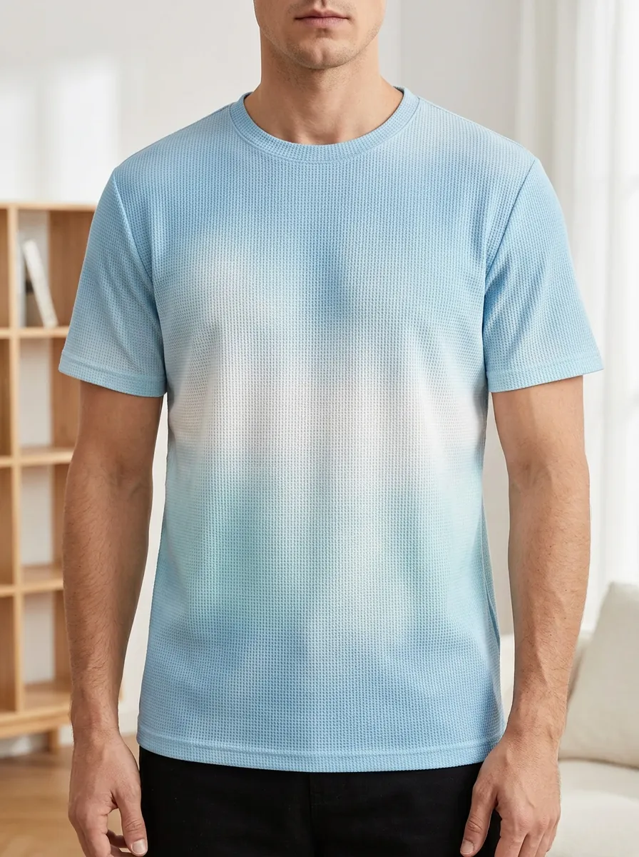 Men's Ombre Waffle Knit Contemporary Crew Neck T-Shirt