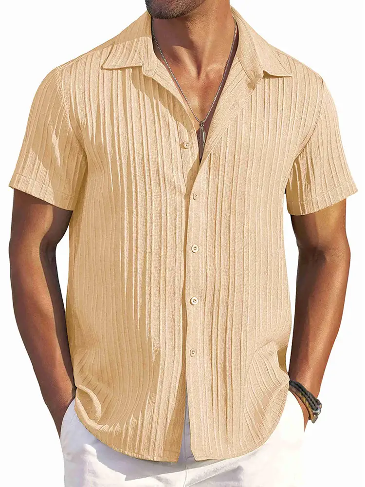 Casual Textured Summer Short Sleeve Beach Shirt