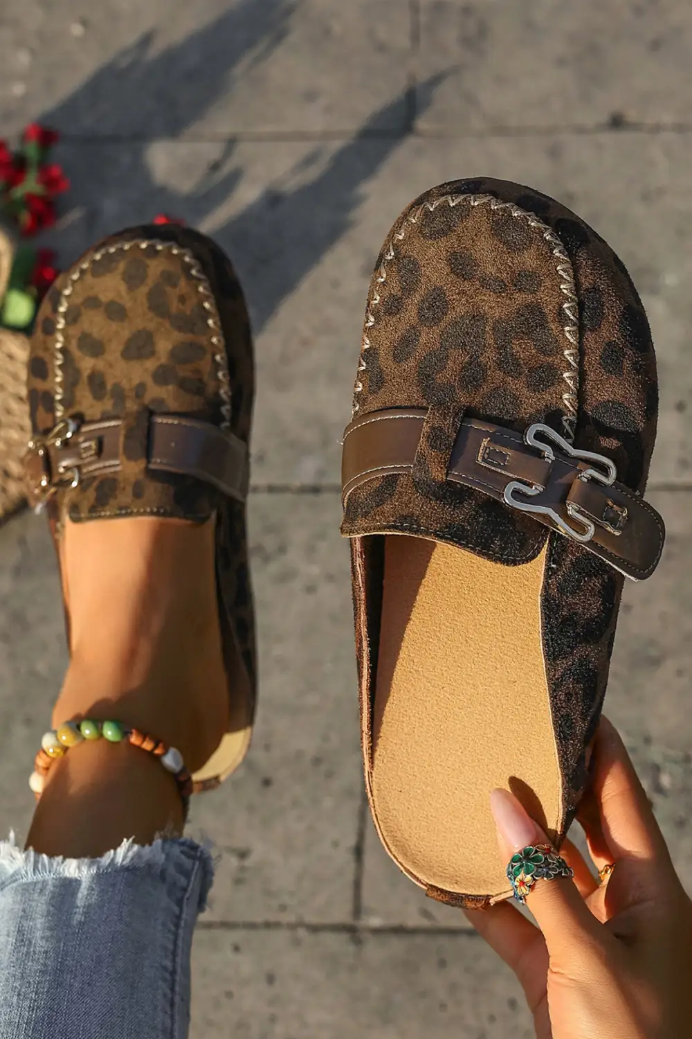 Faux Suede Buckle Mule Sandals
