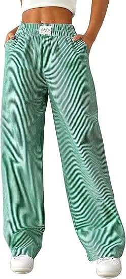 Women's Striped Gingham Boxer Pants Cotton Pajama Lounge Pj Casual Plaid Trousers  Beach Bottoms with Pockets