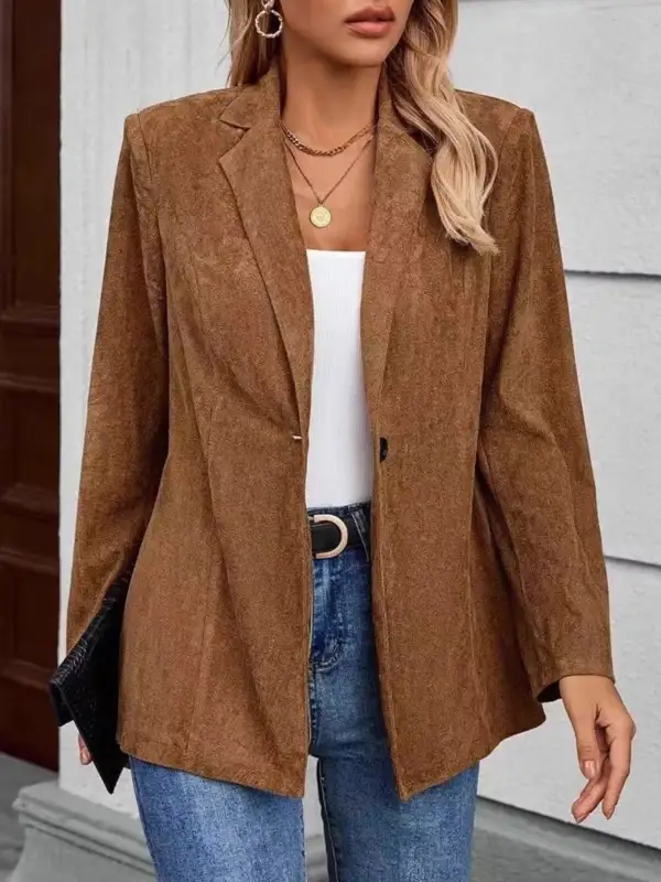Lined Lapel Collar Single Button Blazer
