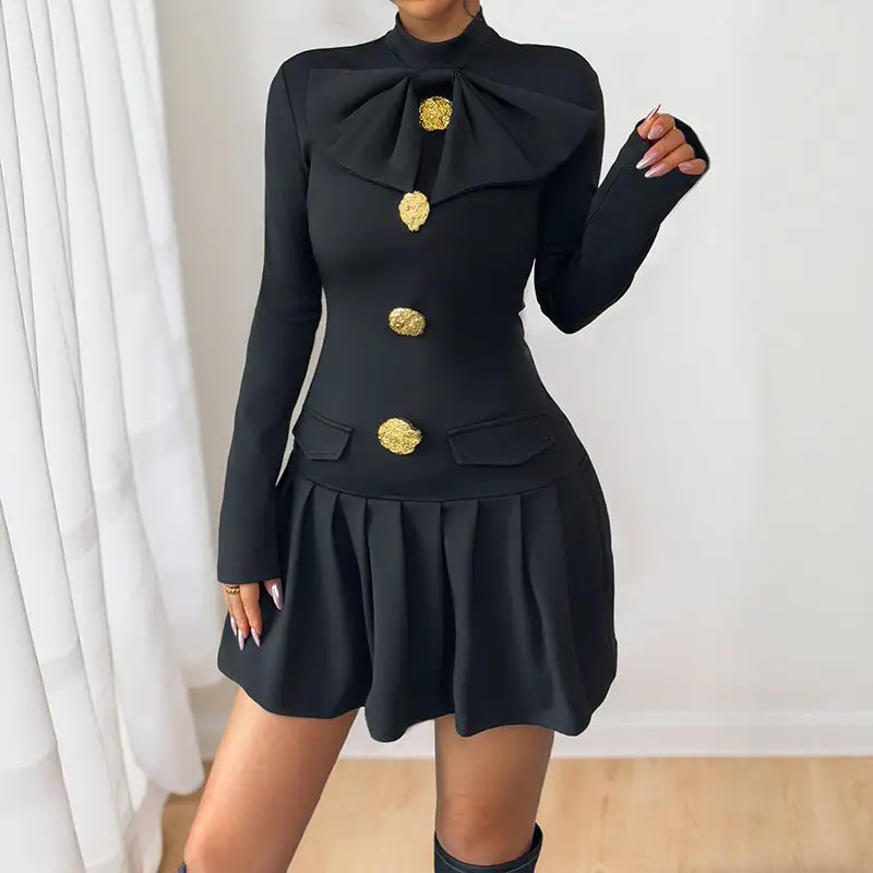 Women's Long-Sleeve Ruffled Evening Mini Dress