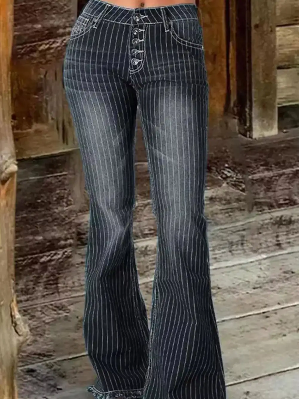 Flare Leg Button Denim Jeans