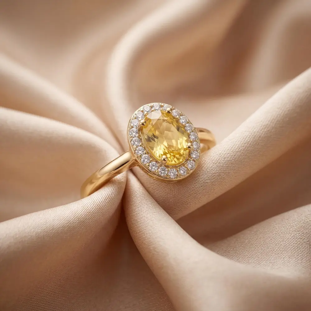 Simulated Citrine Oval Halo Ring