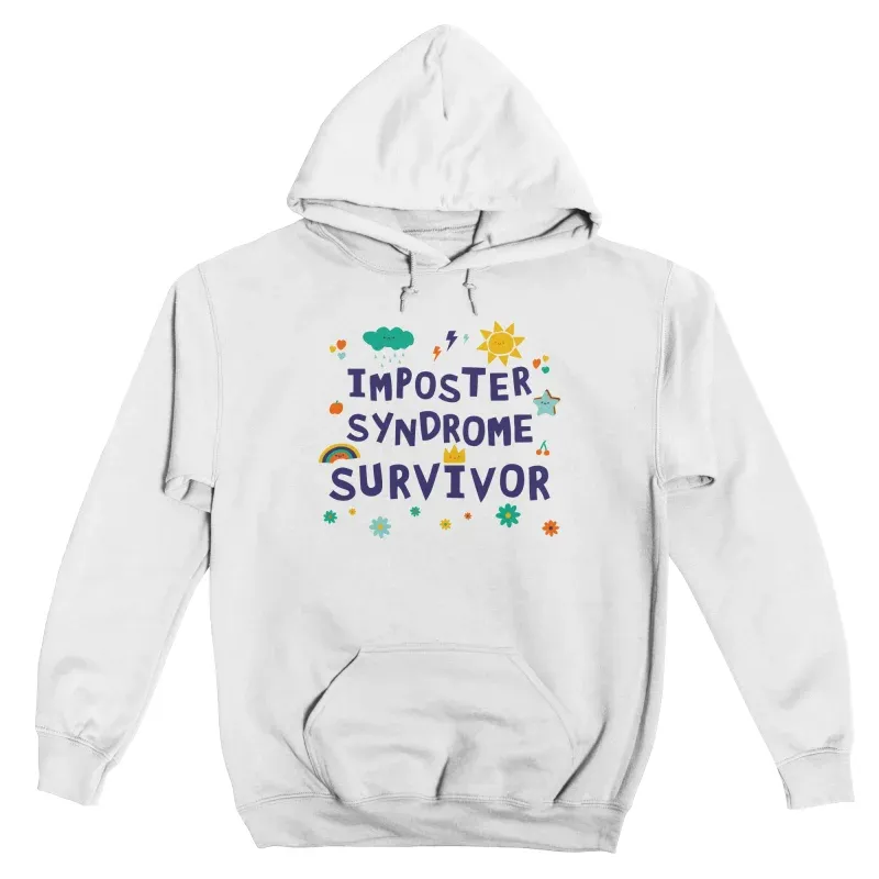 White Imposter Syndrome Graphic Print Pullover Hoodie