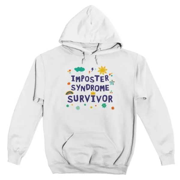 White Imposter Syndrome Graphic Print Pullover Hoodie