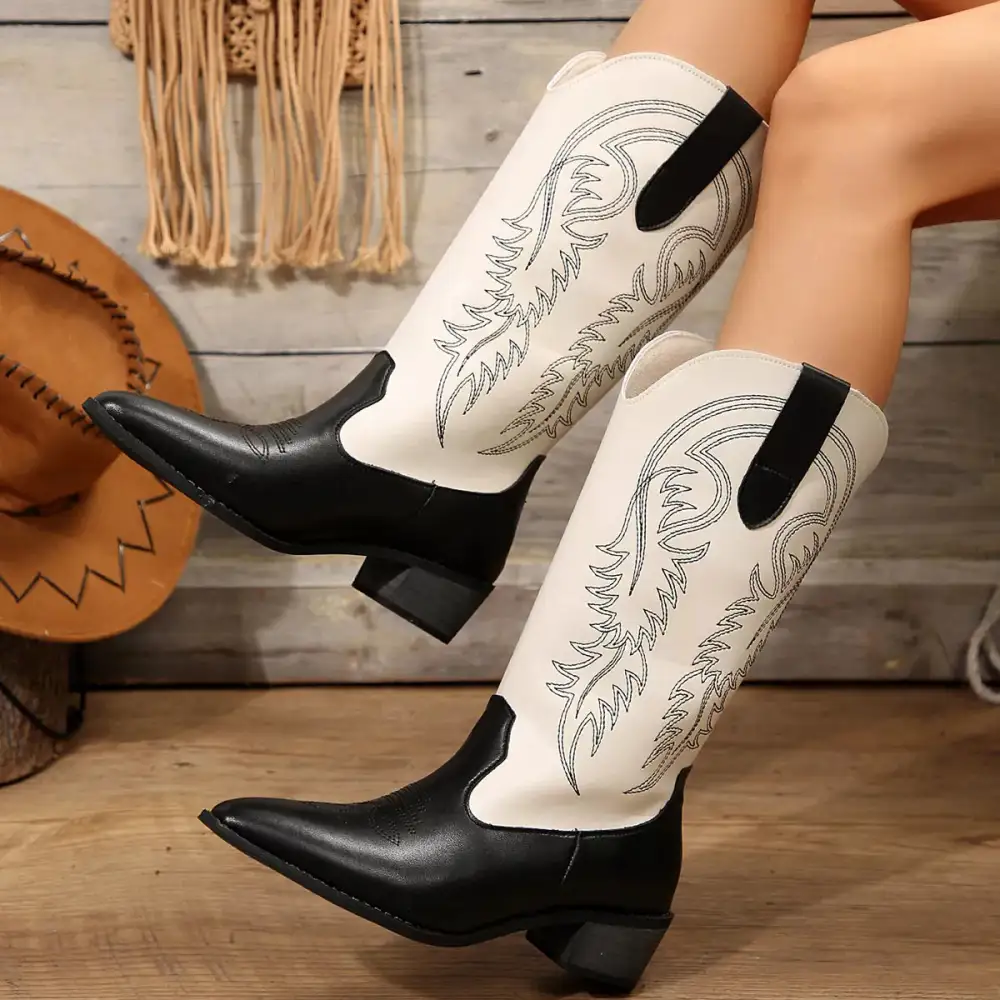 Point Toe Block Heels Boots