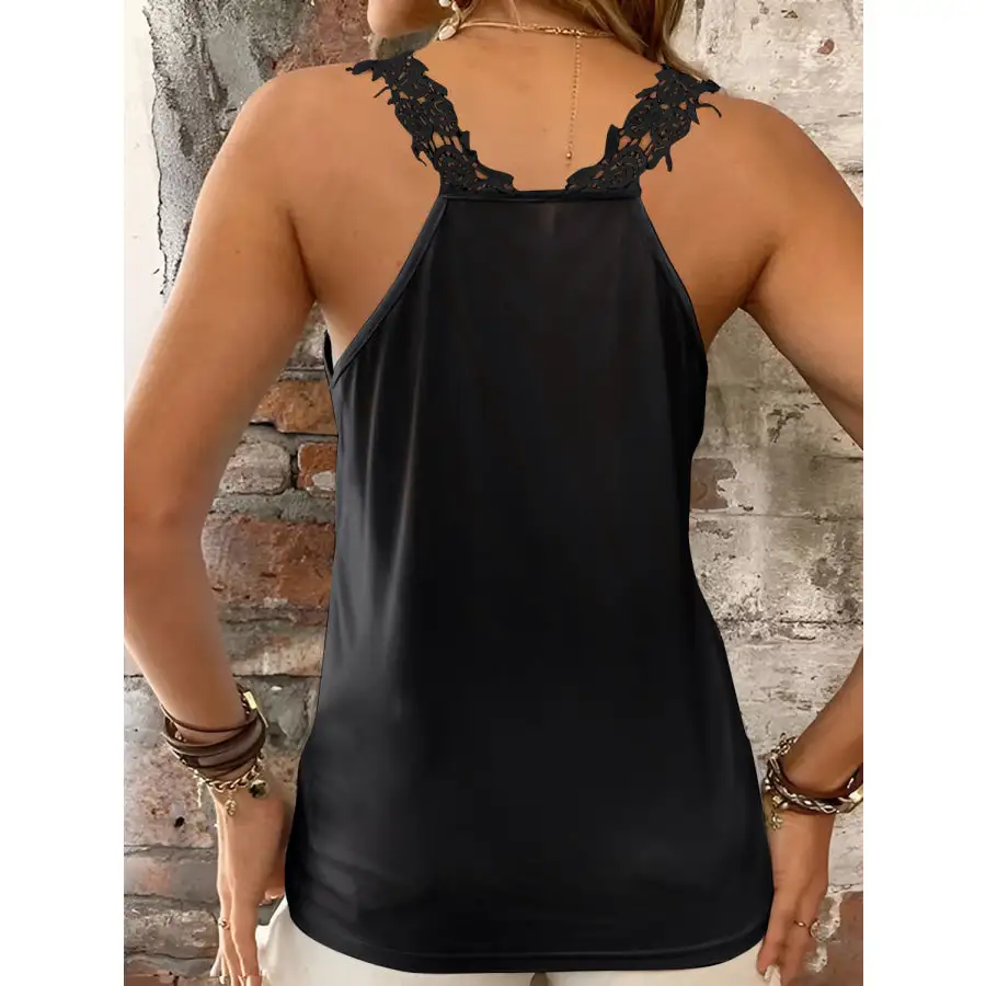 Full Size Lace Detail V Neck Tank