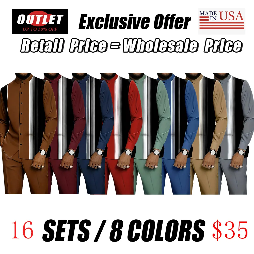 Men's black and white striped button-down shirt with drawstring waist casual pants