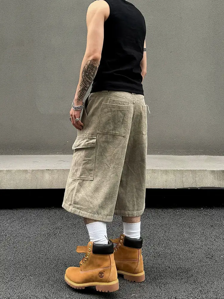 Stonewashed Knee Length Cargo Shorts