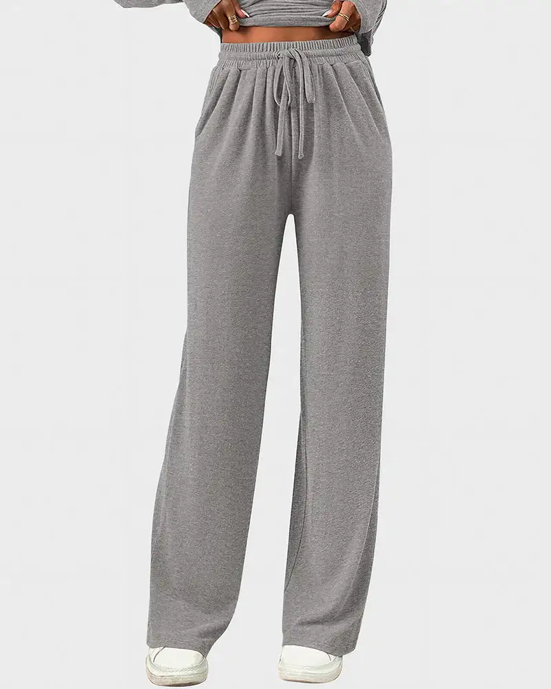 Asymmetrical Long Sleeve Top and Wide Leg Pants Lounge Set