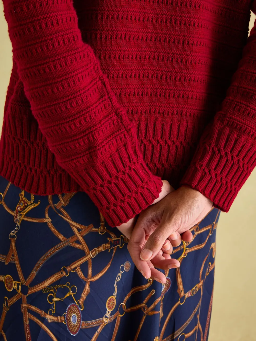 Cream Crew Neck Textured Jumper Contains Merino Wool