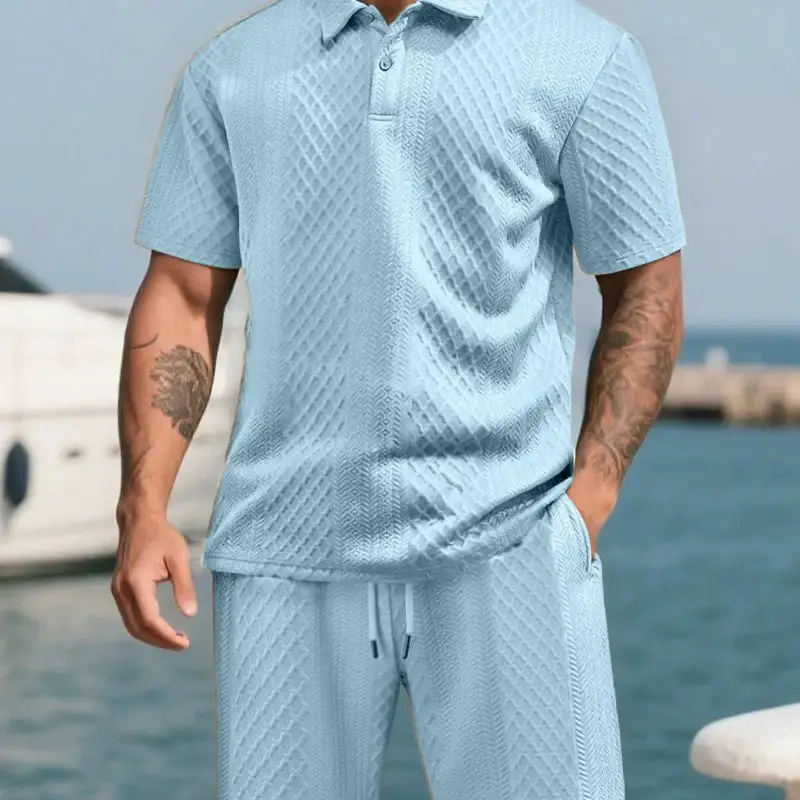 Textured Jacquard Polo And Shorts Set