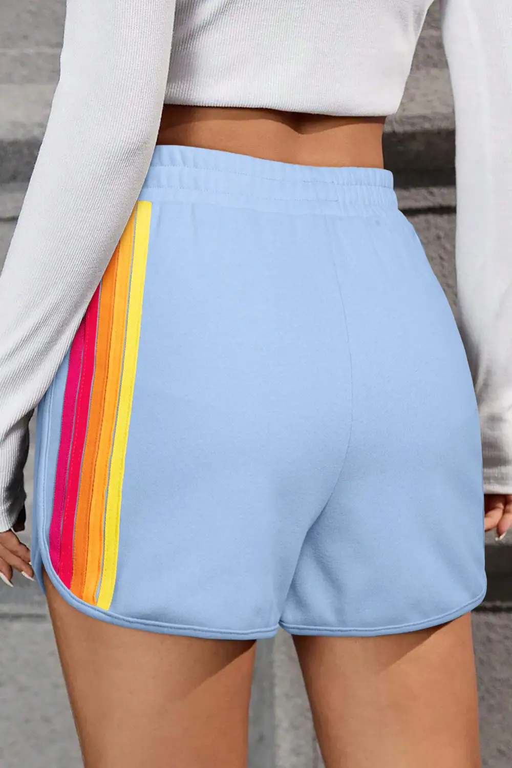 Striped High Waist Elastic Waist Active Shorts