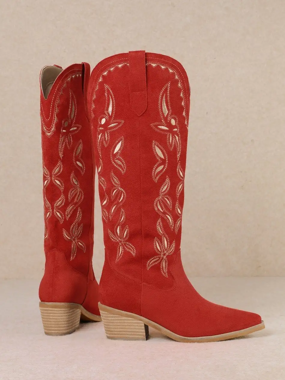 Faux-Suede Suede Western Knee-High Boots