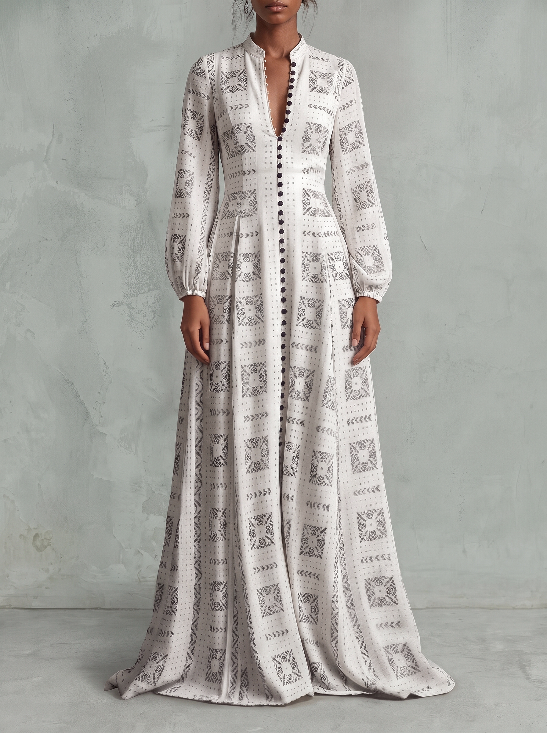 Button Front Printed Maxi Dress